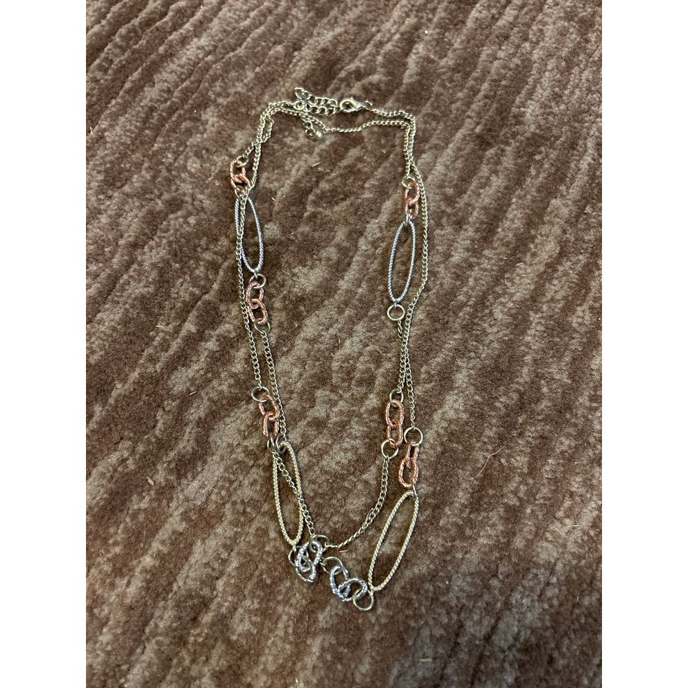 Mixed Metal‎ Chain Necklace Silver a yellow Rose Gold Oval Link Layering Jewelry